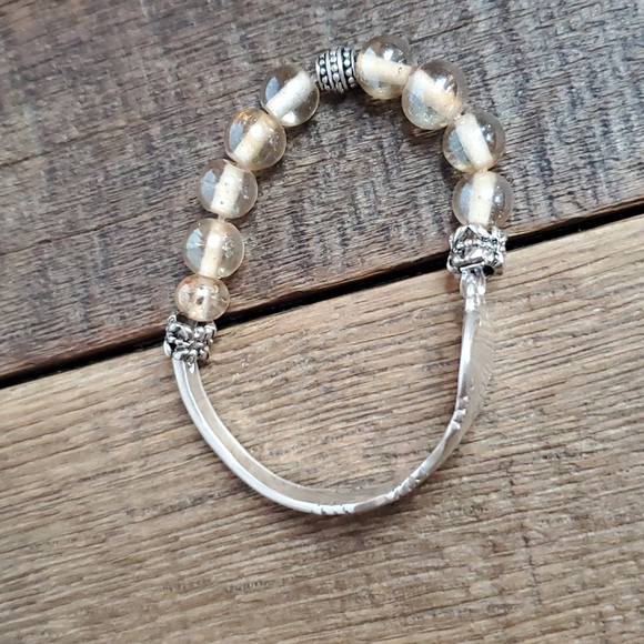 Vintage Silverware Spoon Bracelet w Glass Pearls. XS - Picture 2 of 5